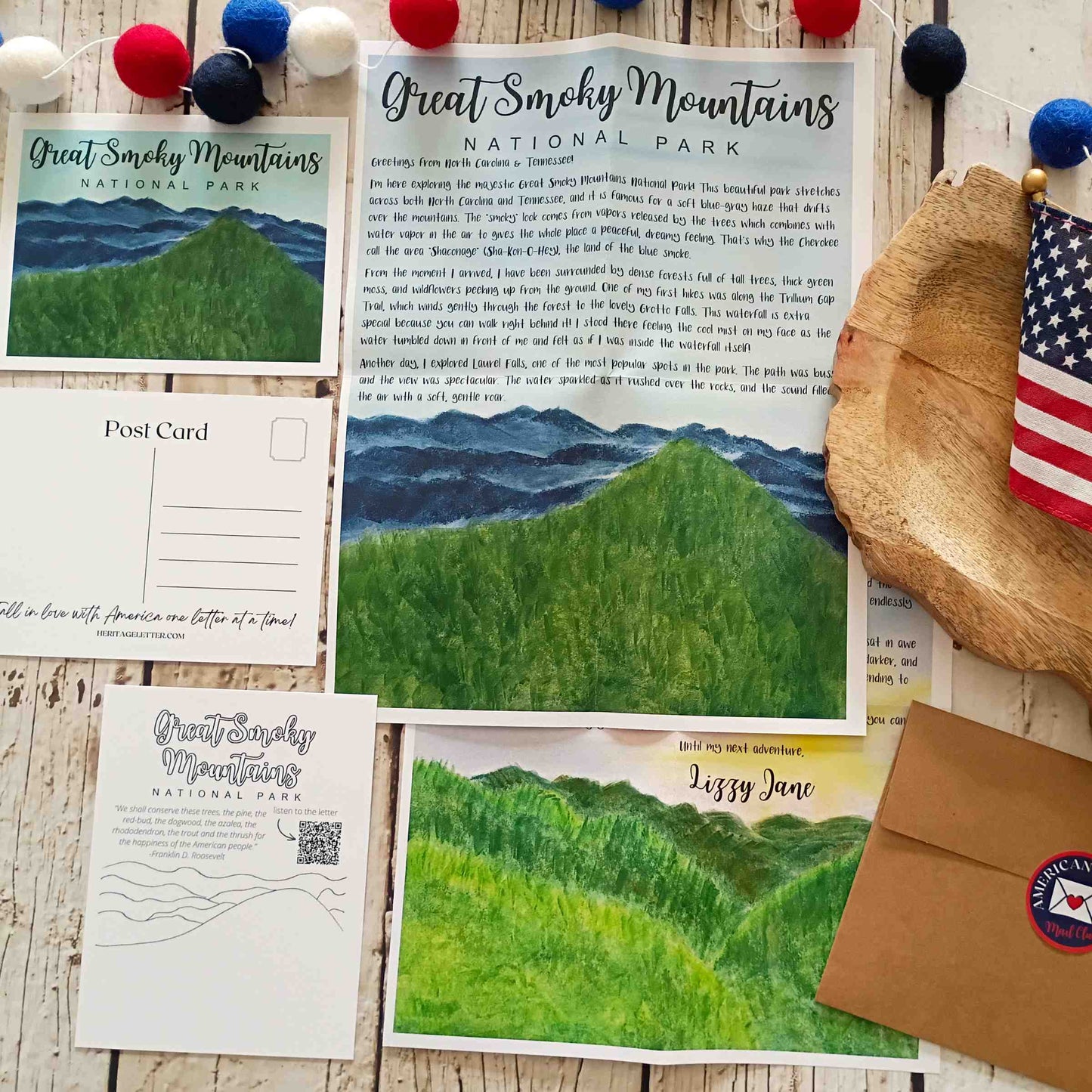 American Icons Collection — 12 National Park Letters with Art, Postcard, Sketchbook Page & Audio
