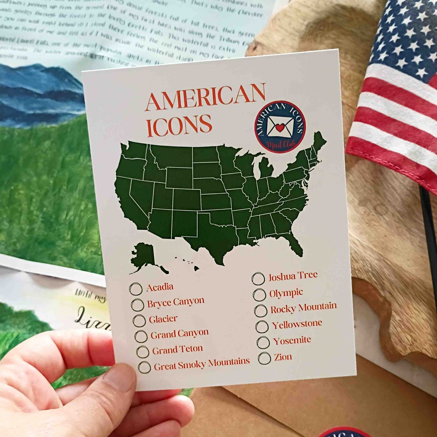 American Icons Collection — 12 National Park Letters with Art, Postcard, Sketchbook Page & Audio