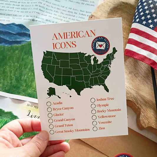 American Icons Collection — 12 National Park Letters with Art, Postcard, Sketchbook Page & Audio